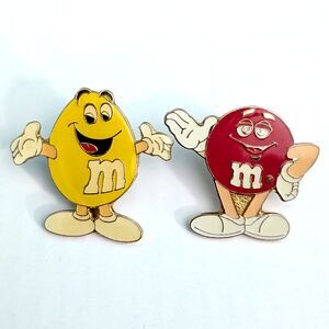 Vintage M&M's Pins Lapel Red Yellow Collectible 1996 1997 Advertising Mars Candy